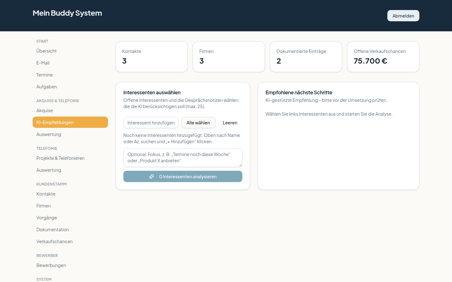 Screenshot KI-Empfehlungen